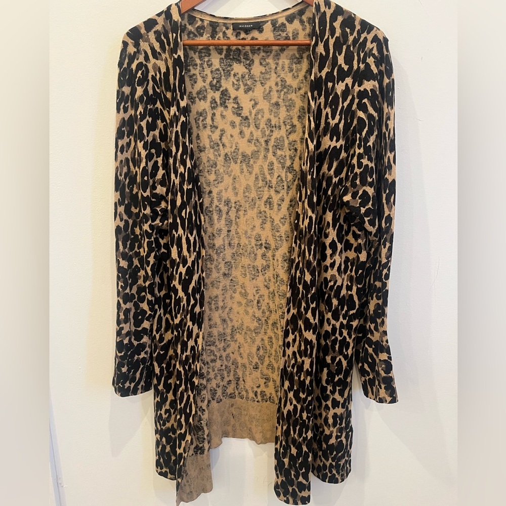 Halogen Womens Draped Leopard Print Long Cardigan M (Fits like a Large)